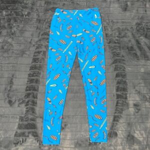 LuLaRoe One Size OS Blue Feather Print Buttery Soft High Rise Leggings RN142161